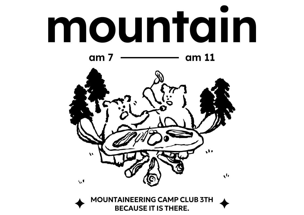 Mempromosikan klub hiking antik dengan ilustrasi tupai berkemah