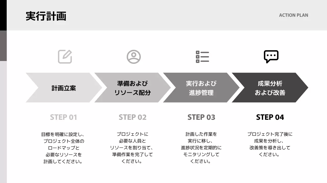 白黒 モダン 事業計画書 計画書 プレゼンテーション