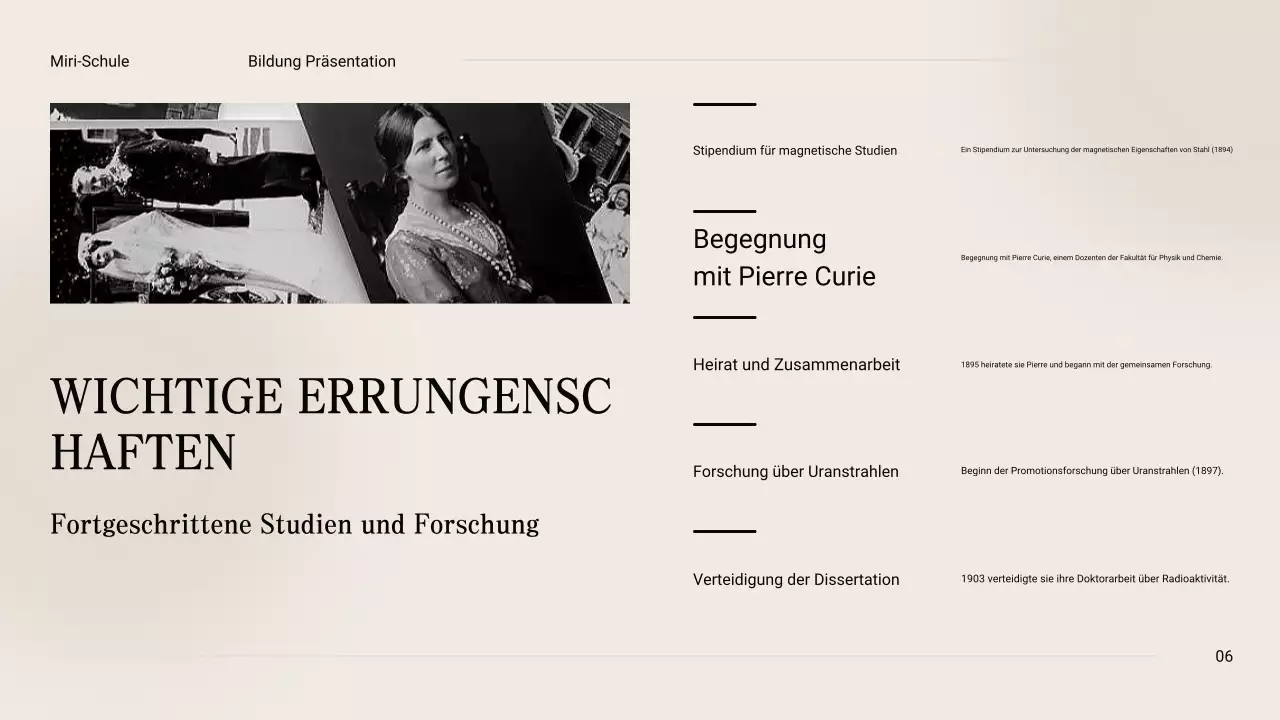 Schwarz und Beige Vintage Minimal Exploring the Life of Marie Curie Class Material