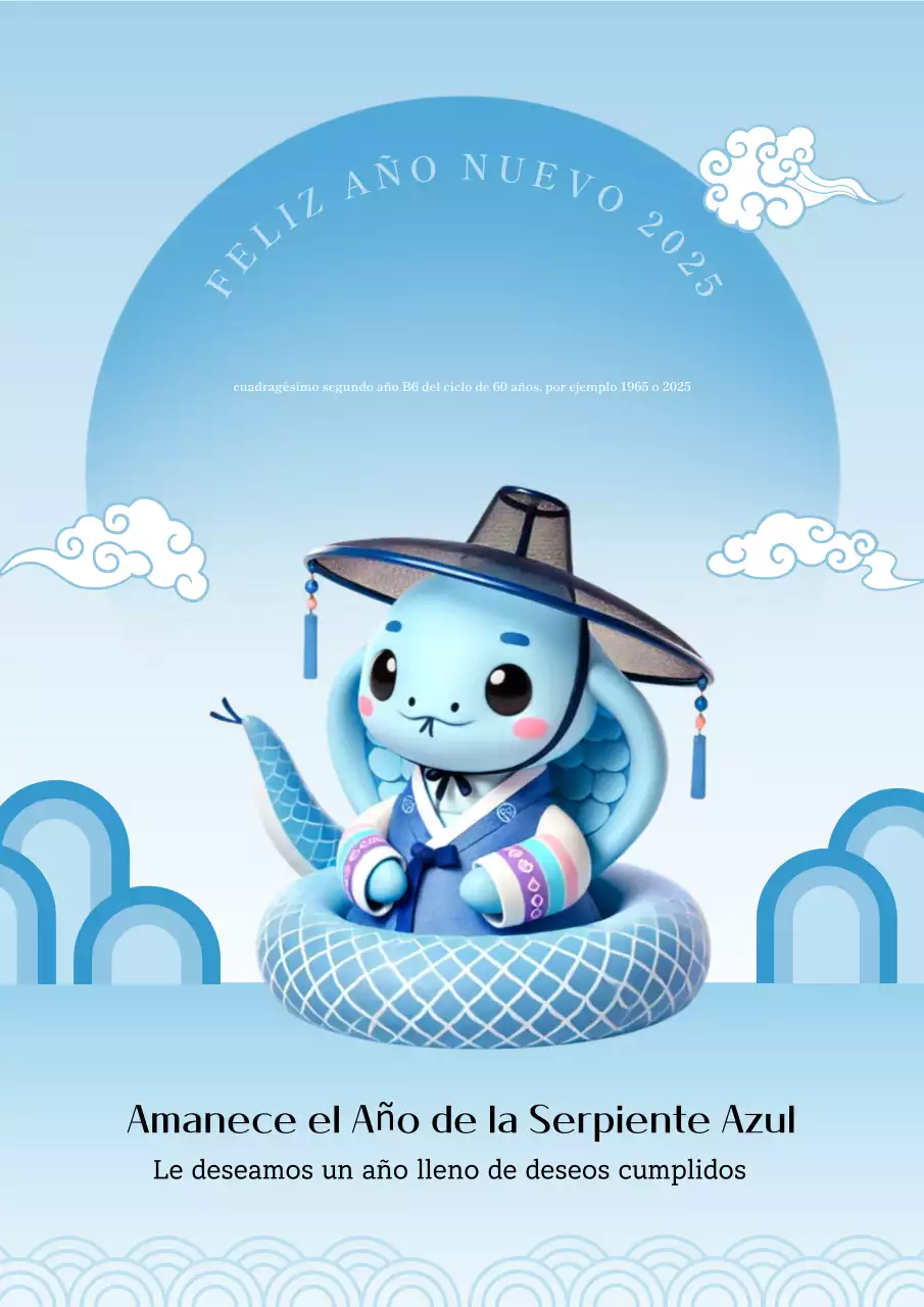 Felicitación tradicional de Año Nuevo en azul claro