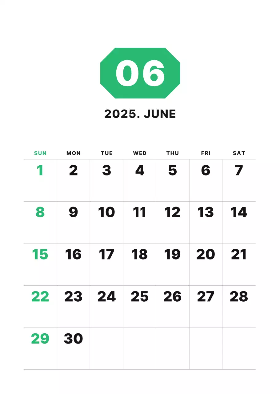 カラフルでシンプルな数字カレンダー
