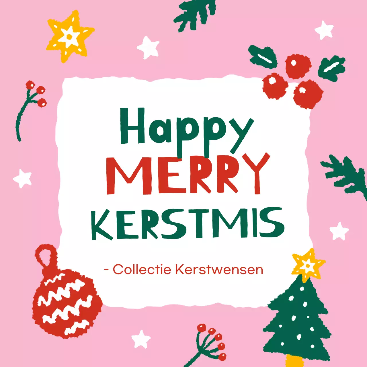 Roze gezellige kerstkaart