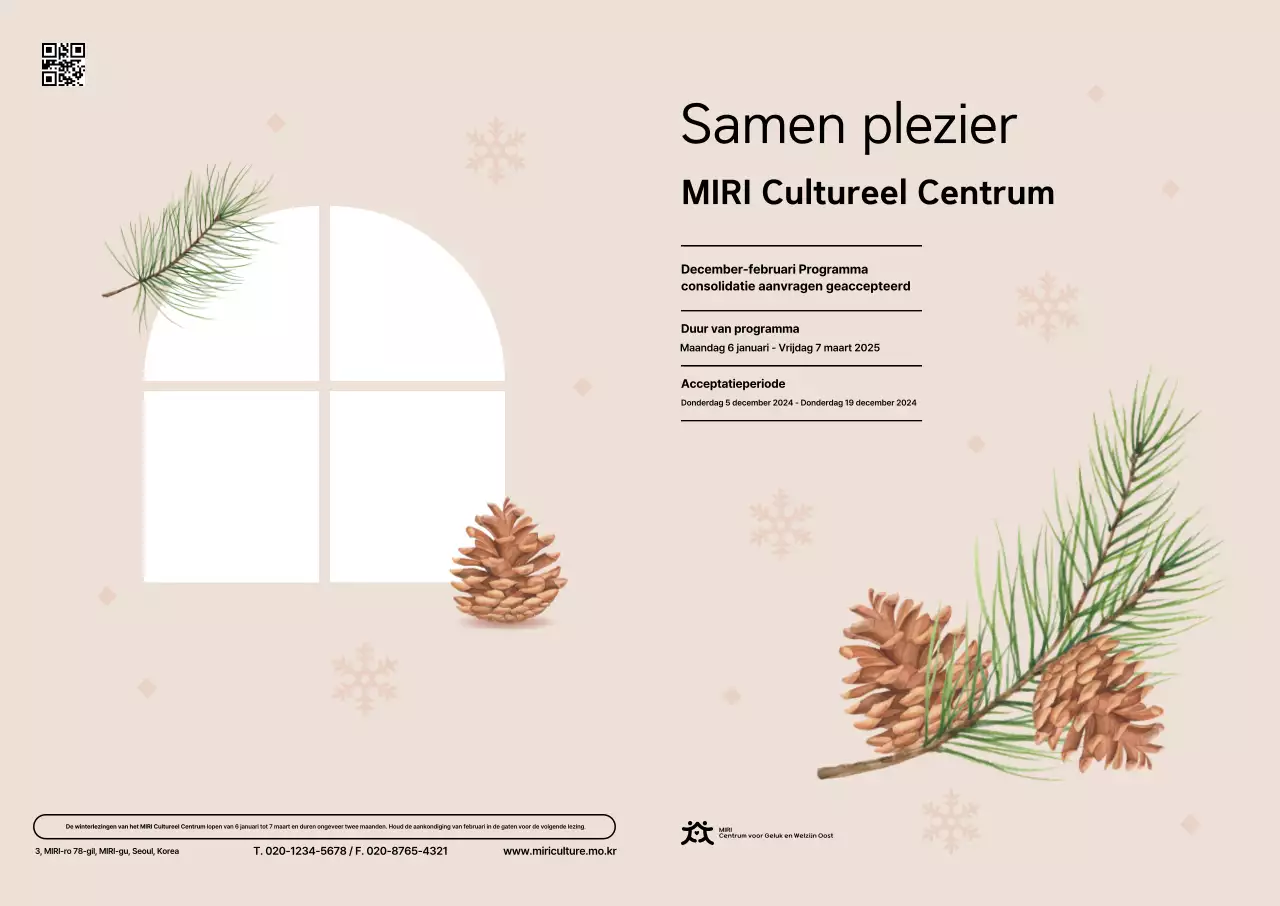 Beige en schoon cultureel centrum programmagids met sentimentele illustraties