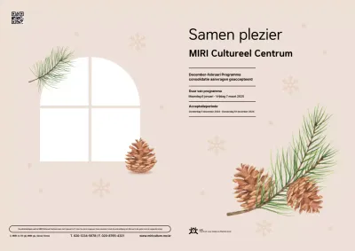 Beige en schoon cultureel centrum programmagids met sentimentele illustraties