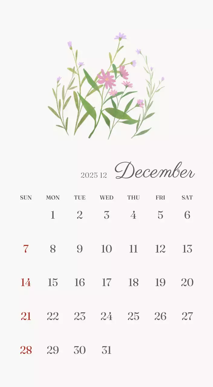 アイボリーとグリーンのシンプルな2025年花柄卓上カレンダー