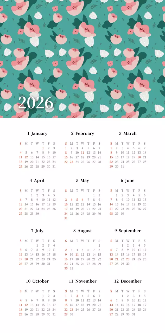 カラフルで高級感のあるフラワーカレンダー