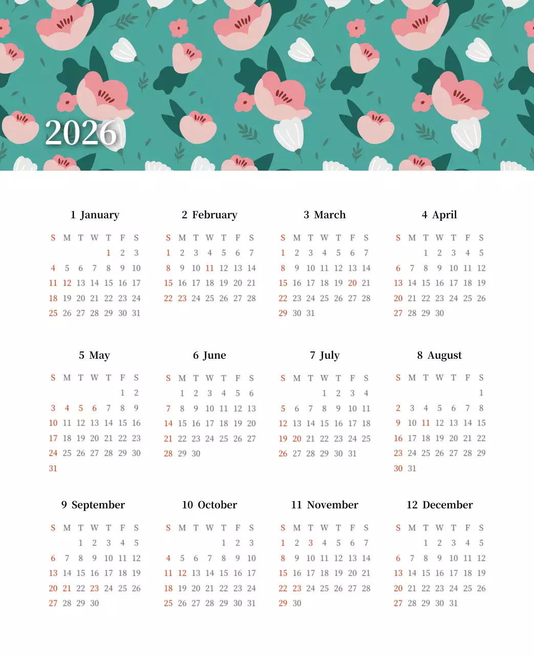 カラフルで高級感のあるフラワーカレンダー