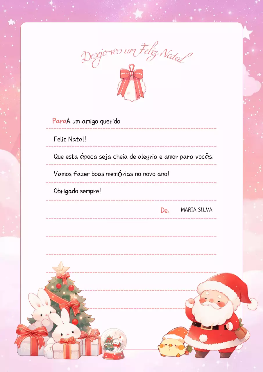 Carta de Natal cor-de-rosa e acolhedora