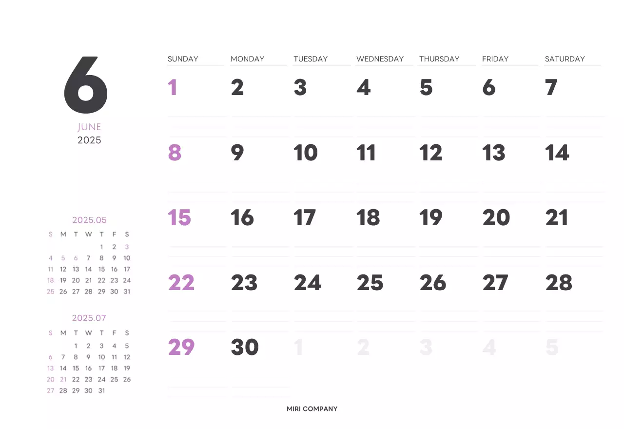白と黒のシンプルな2025年版数字卓上カレンダー