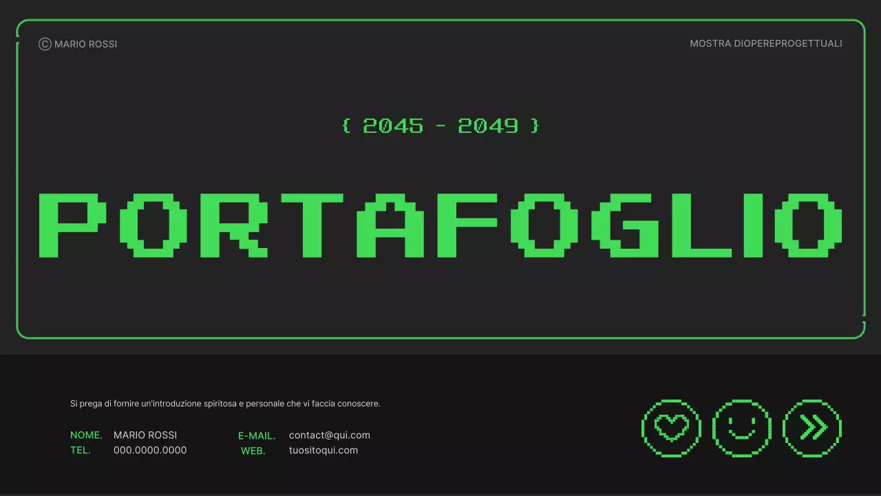 Portfolio con semplici illustrazioni pixelate in colori neon per il nuovo anno