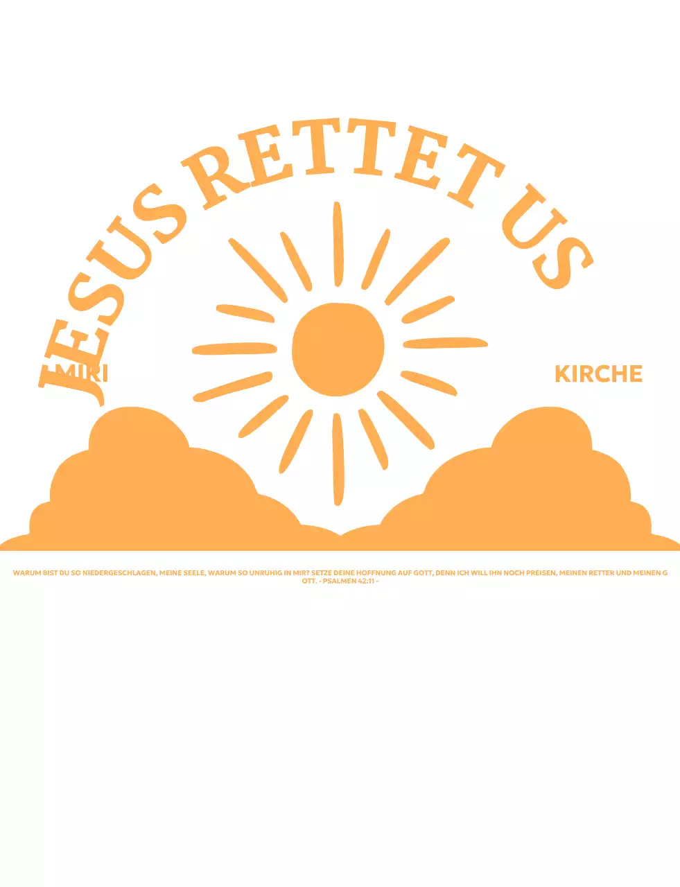 Förderung einer einfachen Kirche mit einer Illustration der über den Wolken aufgehenden Sonne