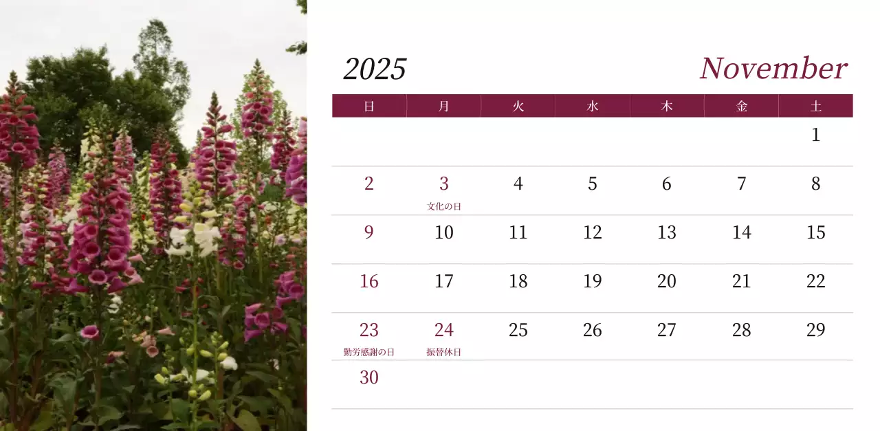 カラフルで美しい花のカレンダー