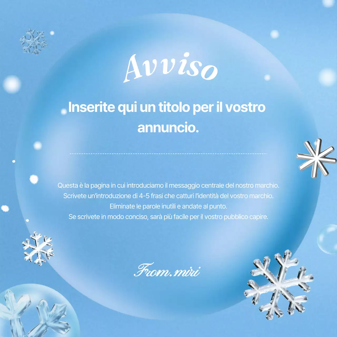 Una pubblicità del marchio di colore blu chiaro, di bellezza invernale.