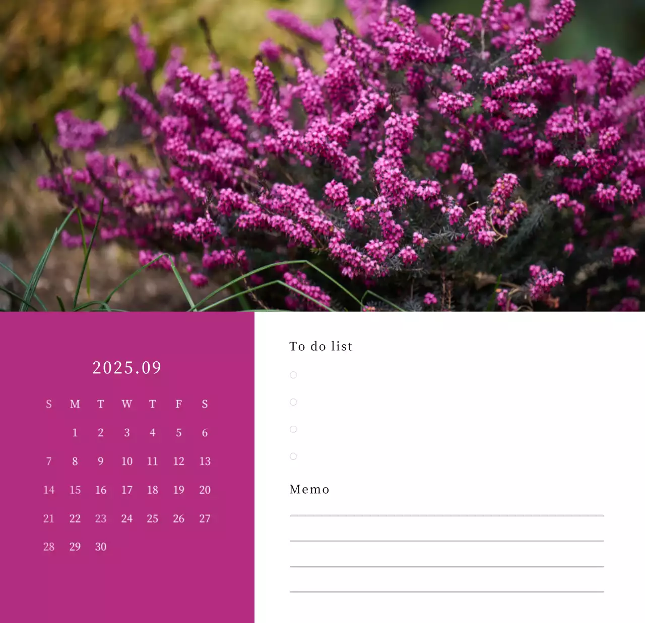 カラフルで美しい花のカレンダー