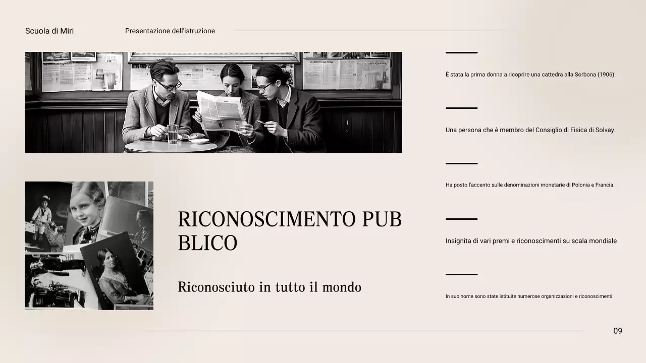 Nero e beige Vintage Minimal Esplorando la vita di Marie Curie Materiale di classe