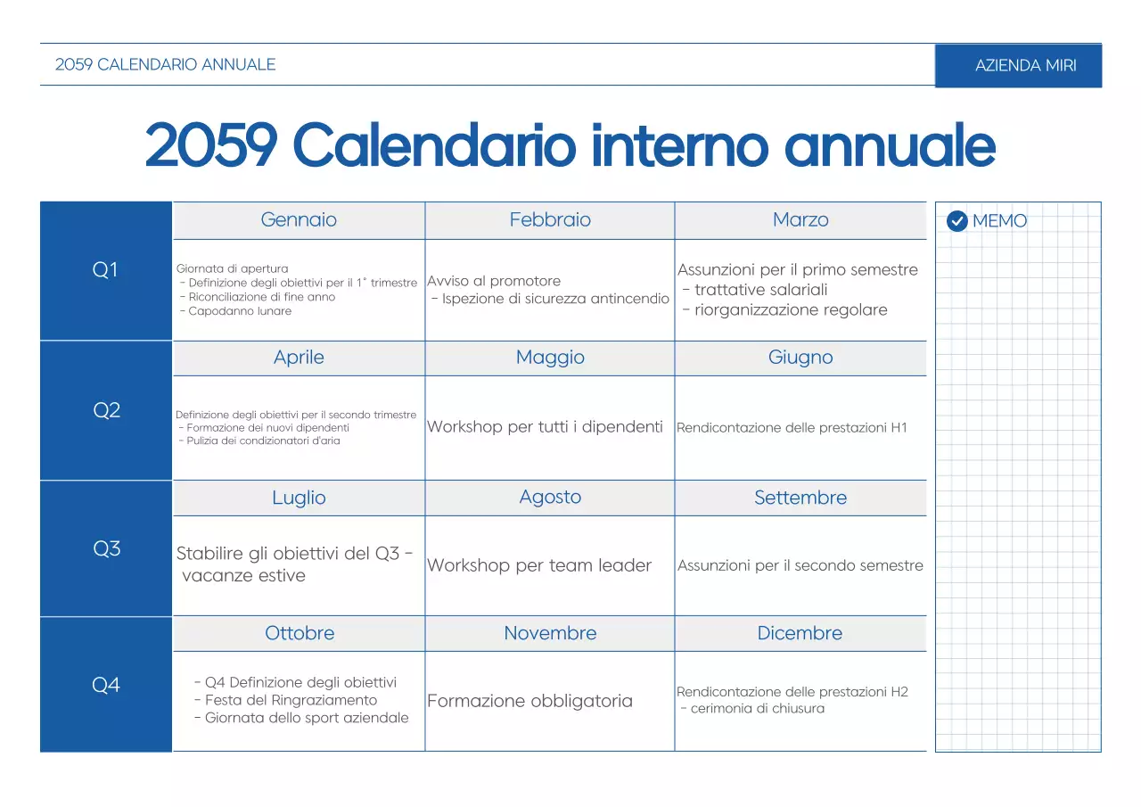 Calendario di pianificazione annuale predefinito blu