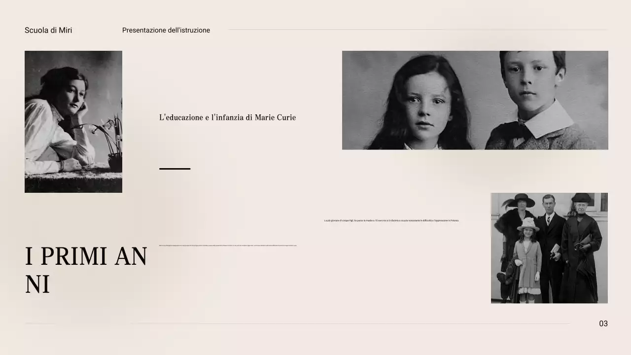 Nero e beige Vintage Minimal Esplorando la vita di Marie Curie Materiale di classe