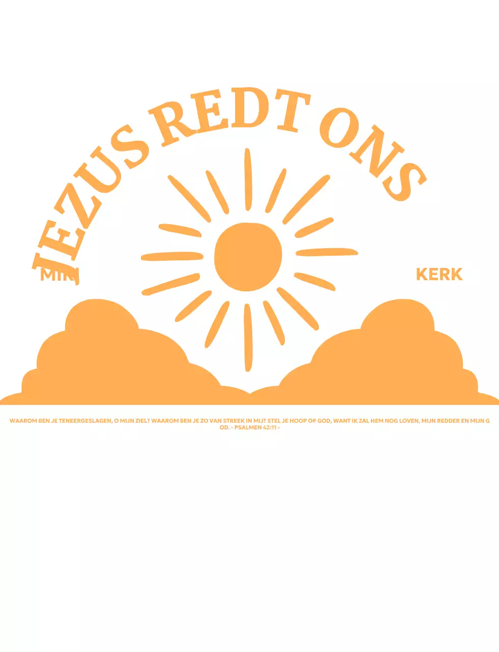 Promoot een eenvoudige kerk met een illustratie van de zon die boven de wolken uitkomt