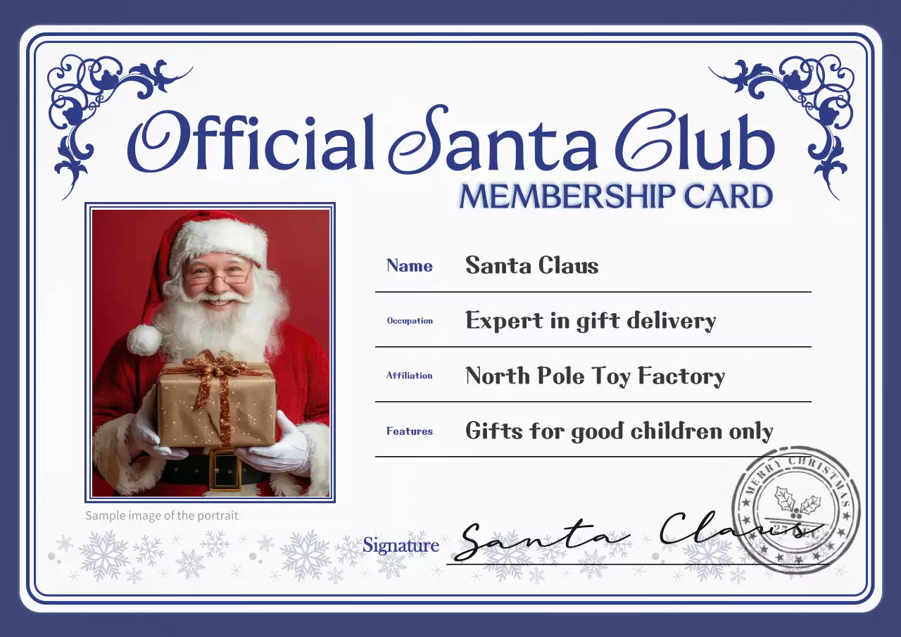 Poster Kartu Keanggotaan Santa Tradisional Biru