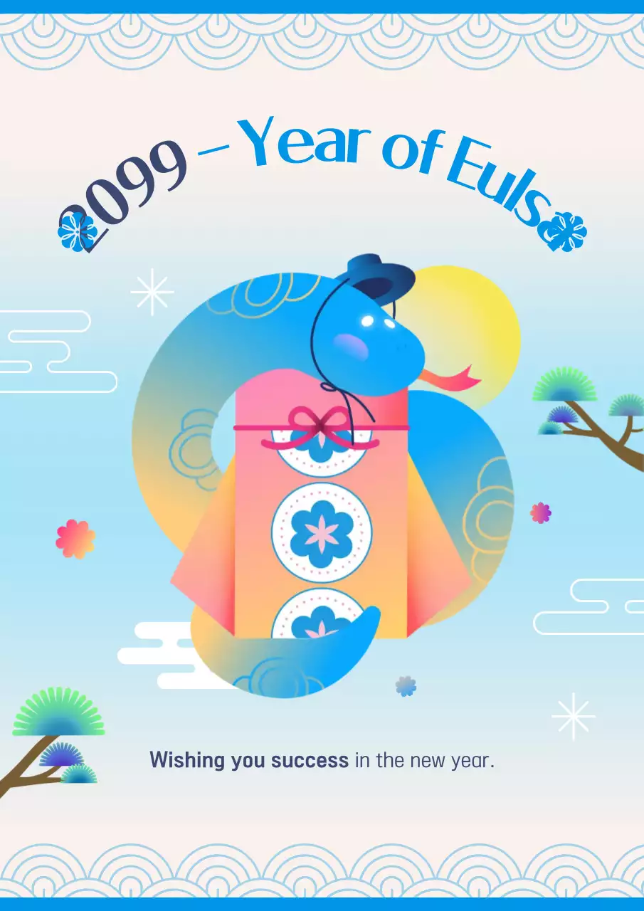 Poster thiệp mừng năm mới truyền thống màu xanh