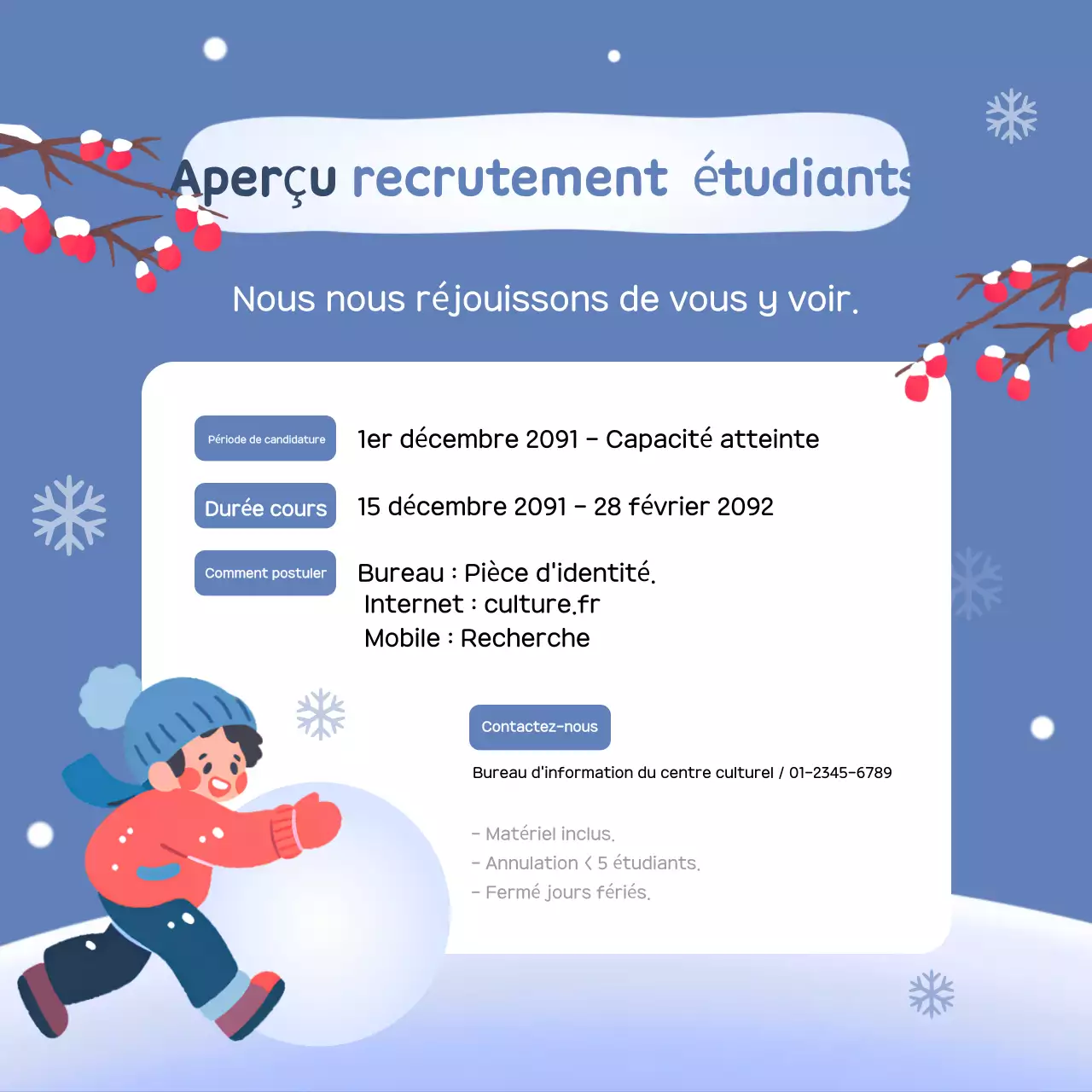 Recrutement pour la pause hivernale Blue Cosy