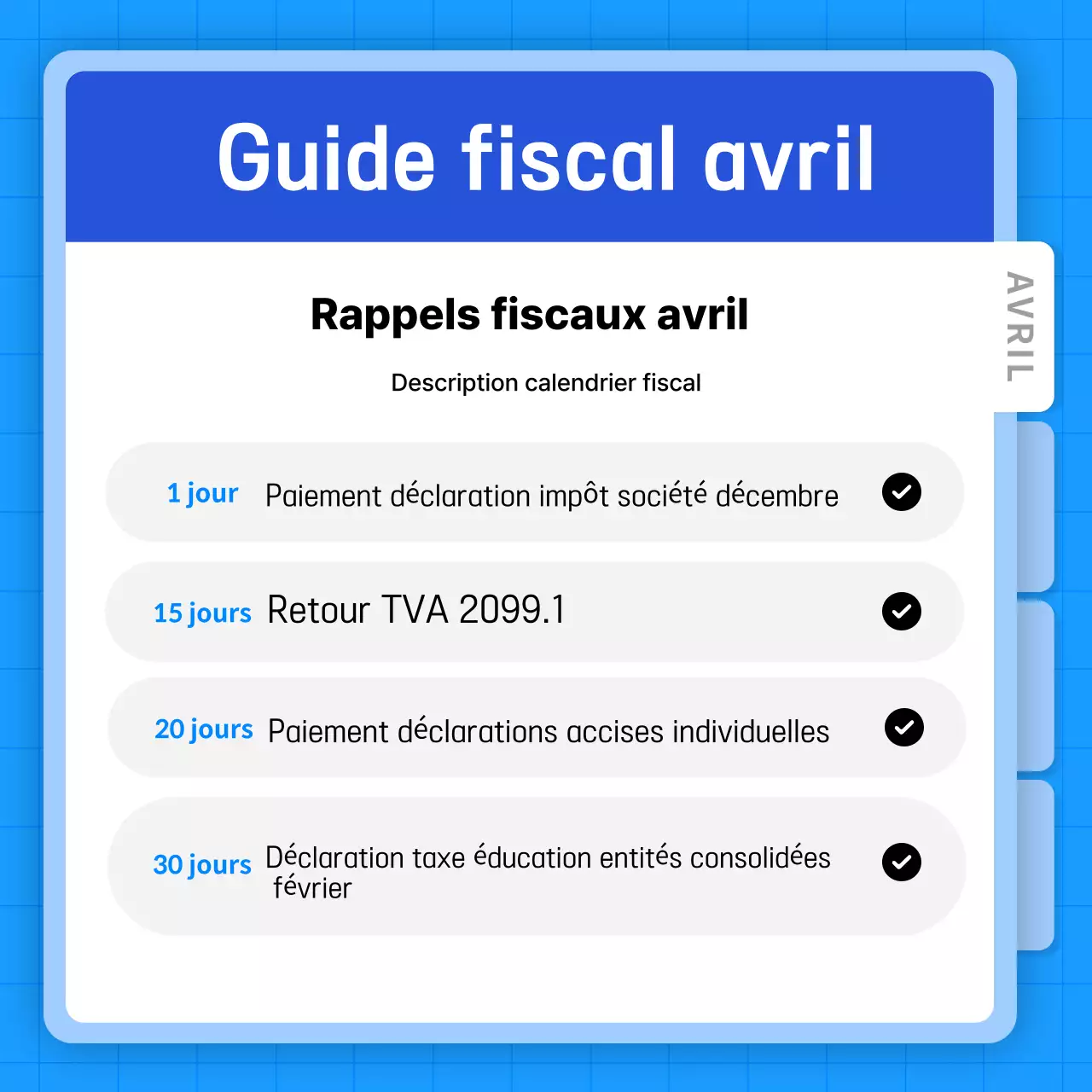 Guide de l'échéancier fiscal simple bleu clair