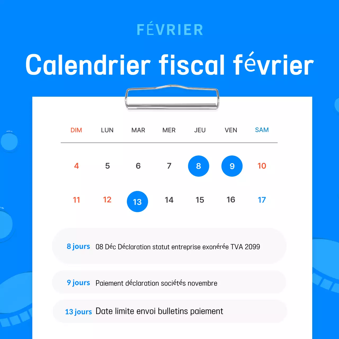 Guide de l'échéancier fiscal simple bleu clair
