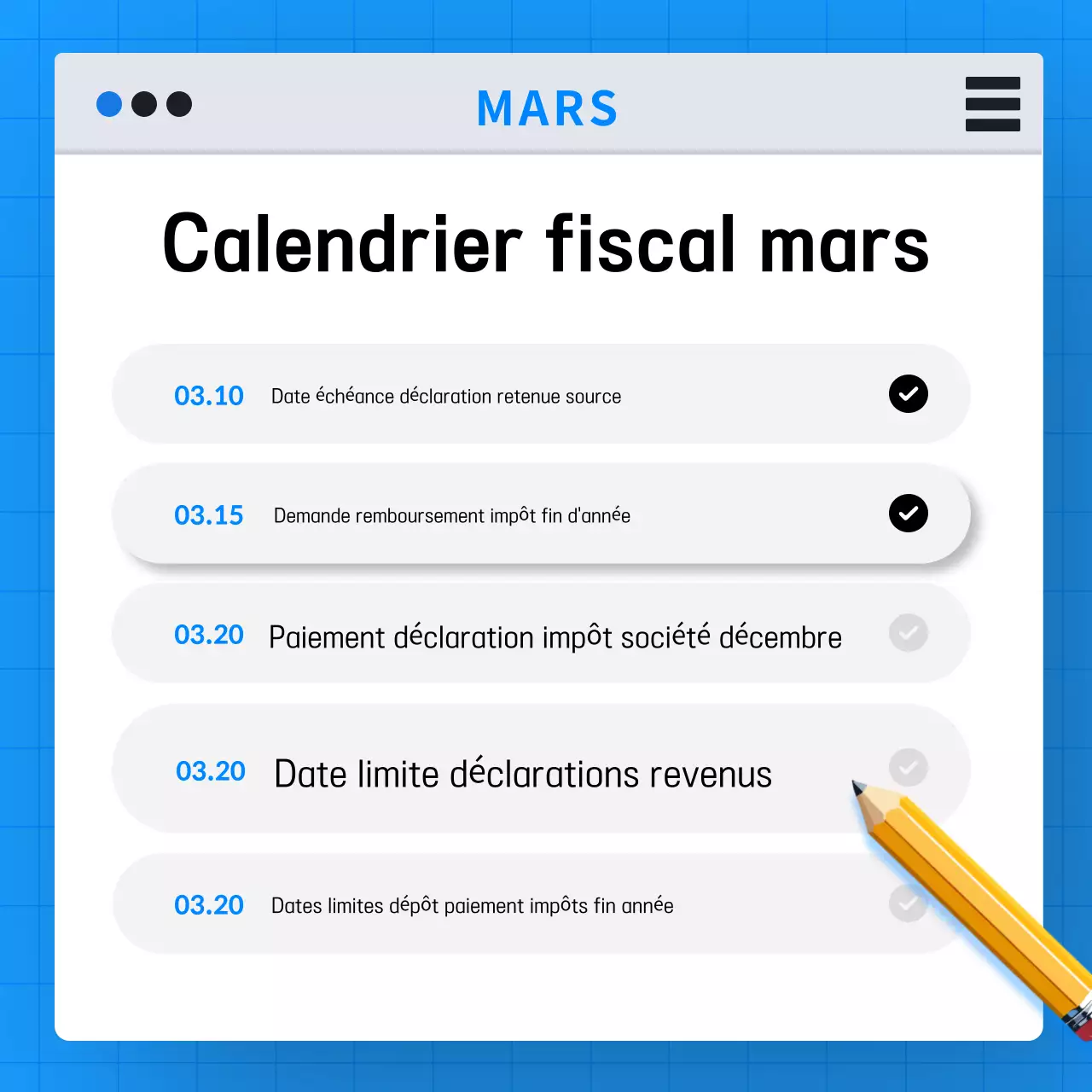 Guide de l'échéancier fiscal simple bleu clair