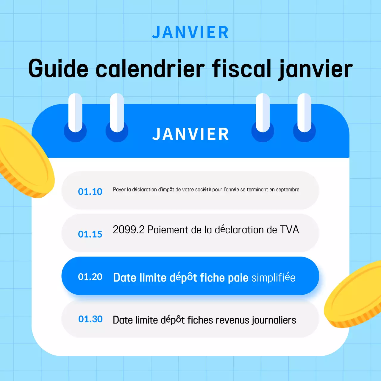 Guide de l'échéancier fiscal simple bleu clair