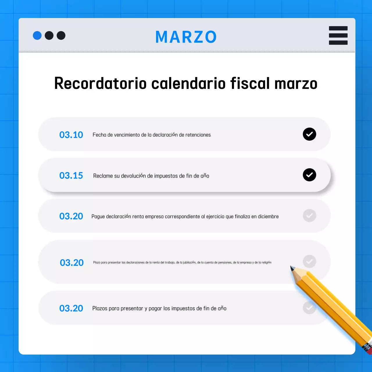 Azul claro Guía simple del calendario fiscal