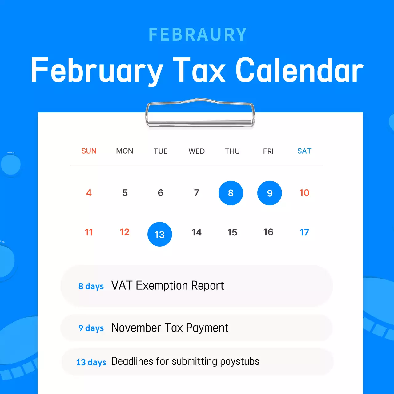 Guia de calendário de impostos moderno azul Instagram Carousel