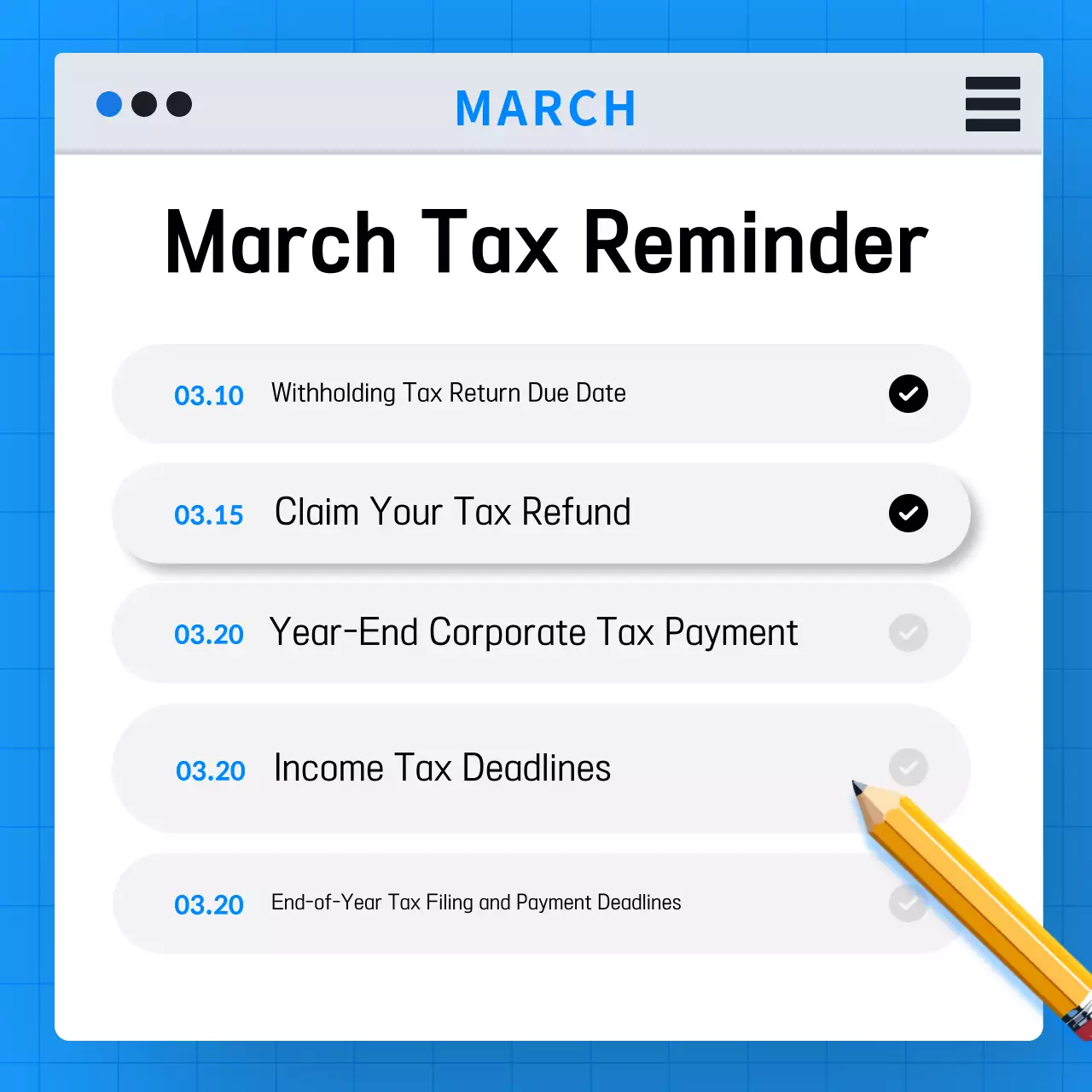 Guia de calendário de impostos moderno azul Instagram Carousel
