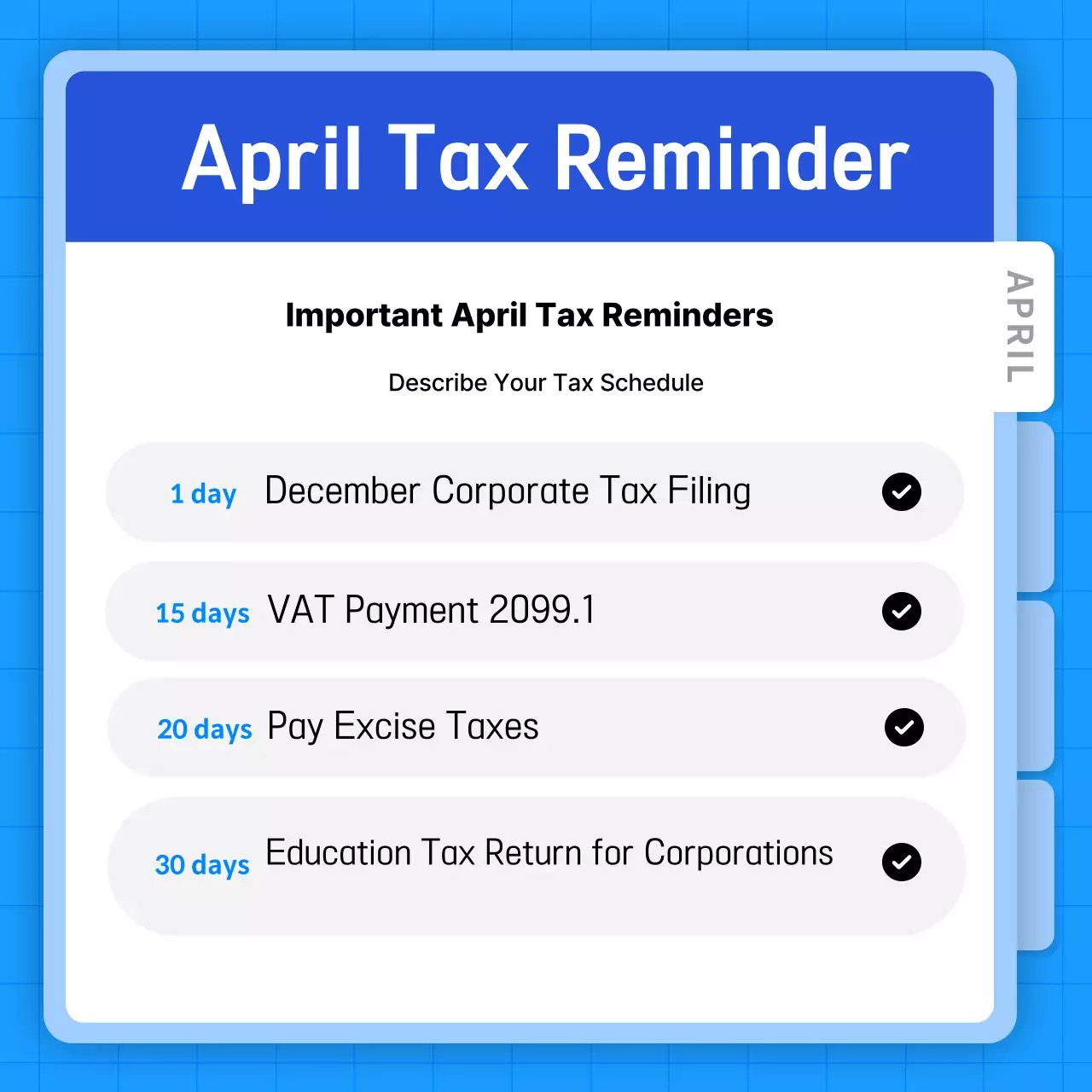 Guia de calendário de impostos moderno azul Instagram Carousel