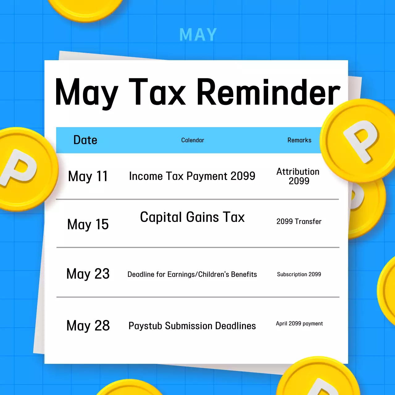 Guia de calendário de impostos moderno azul Instagram Carousel