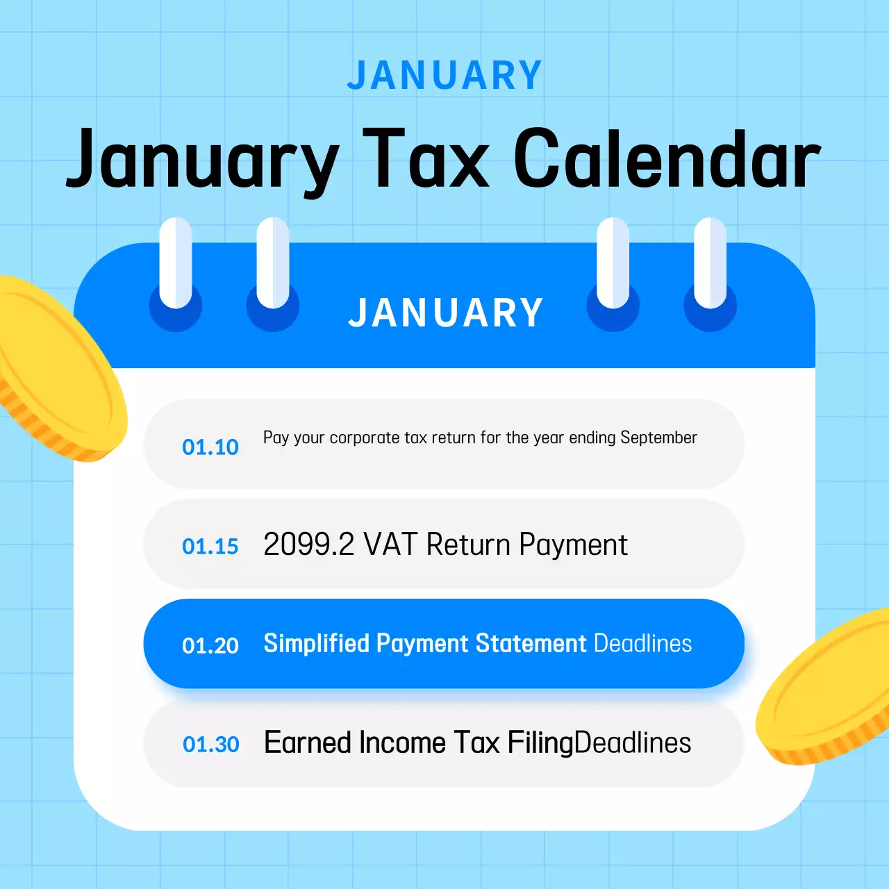 Guia de calendário de impostos moderno azul Instagram Carousel