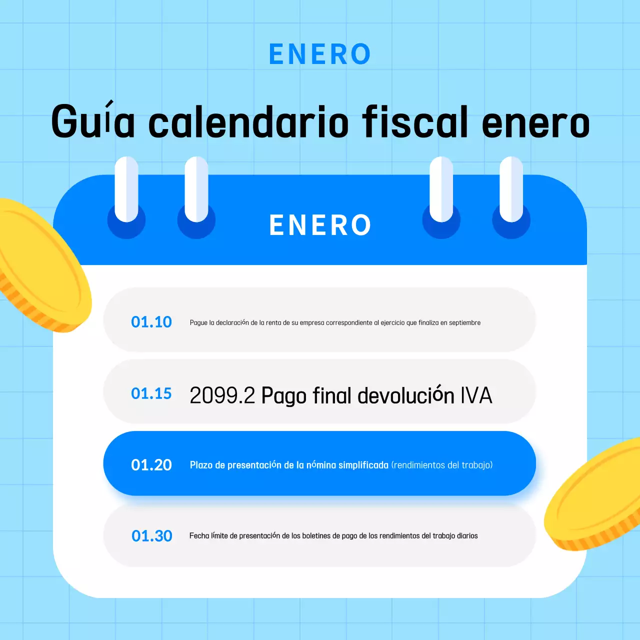 Azul claro Guía simple del calendario fiscal