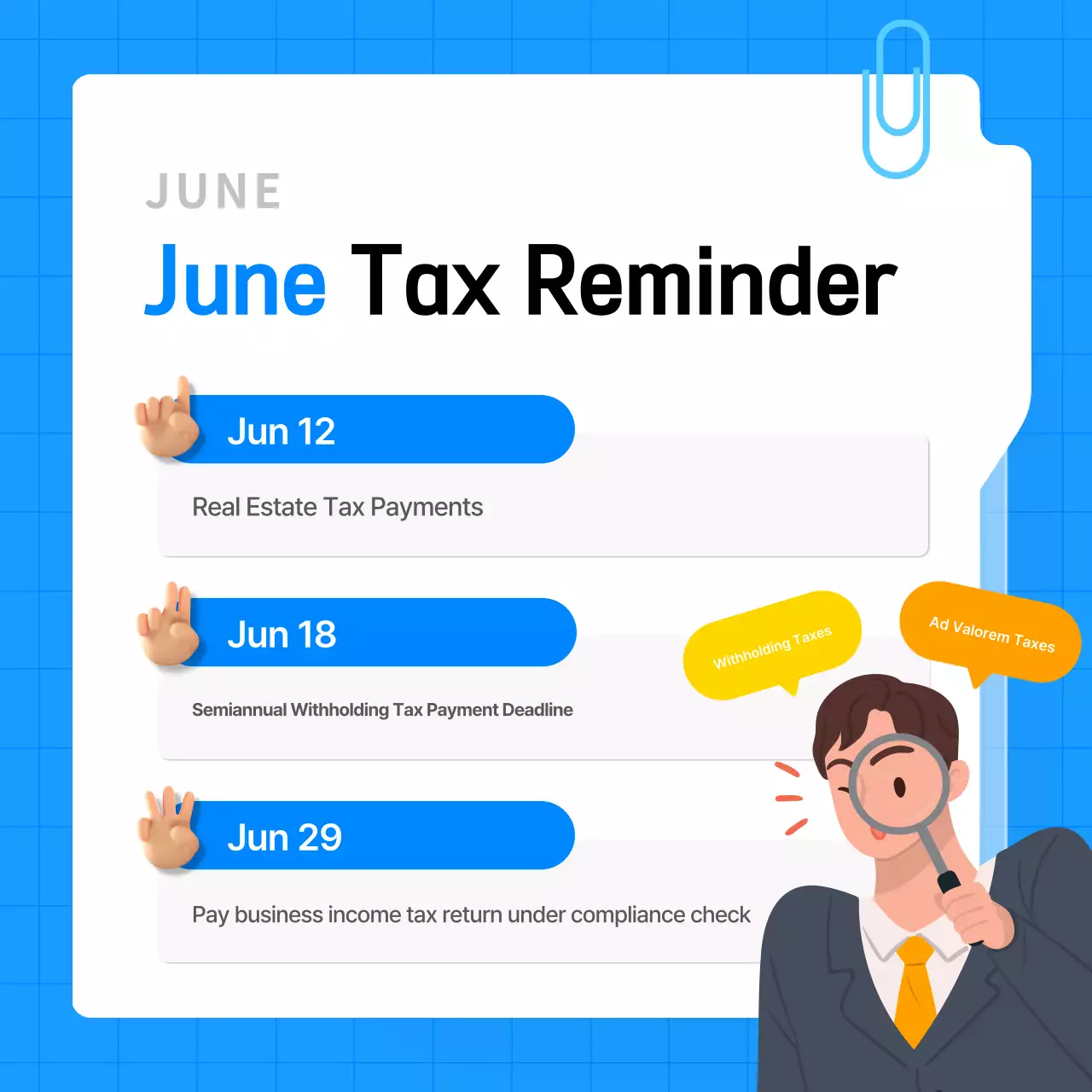 Guia de calendário de impostos moderno azul Instagram Carousel