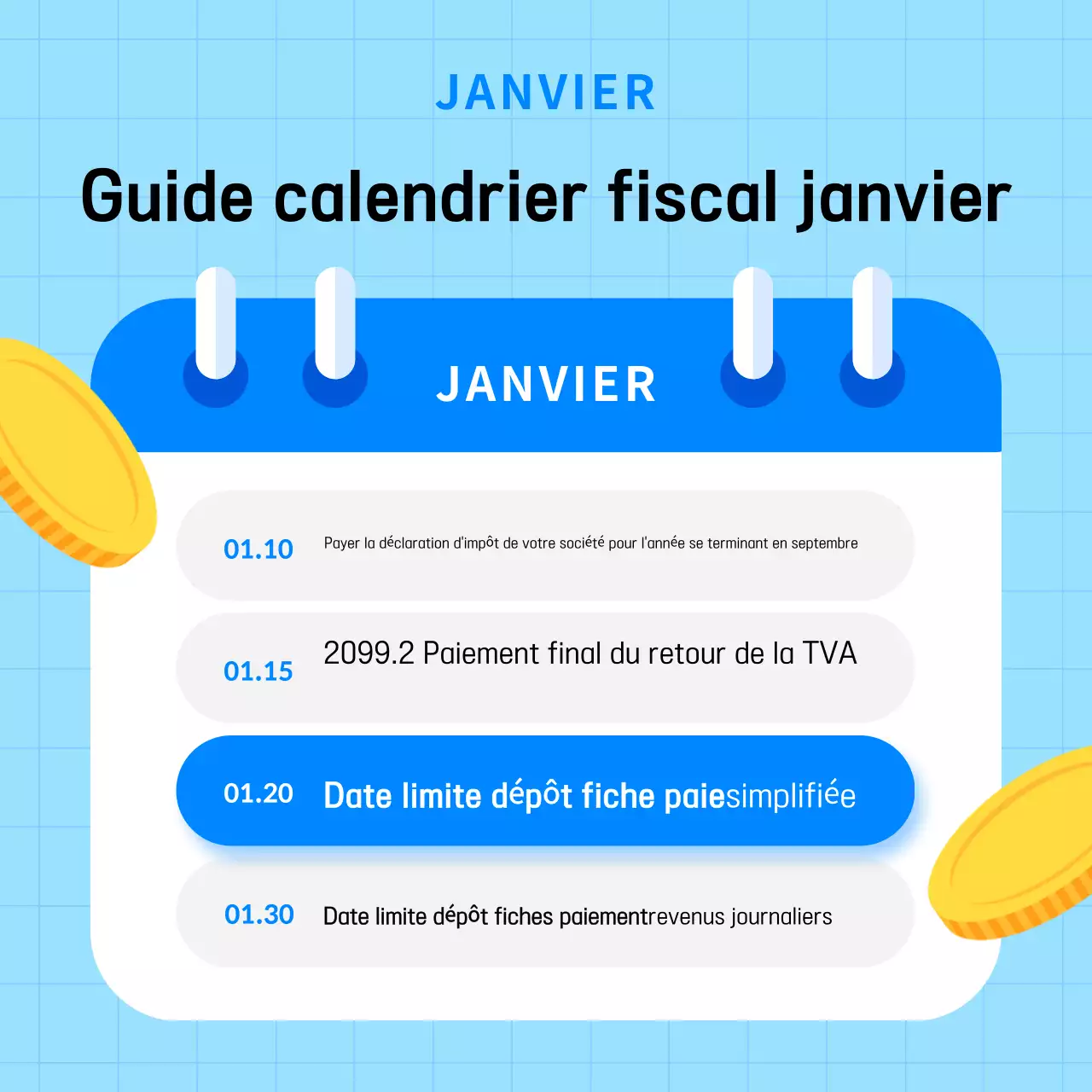 Guide de l'échéancier fiscal simple bleu clair
