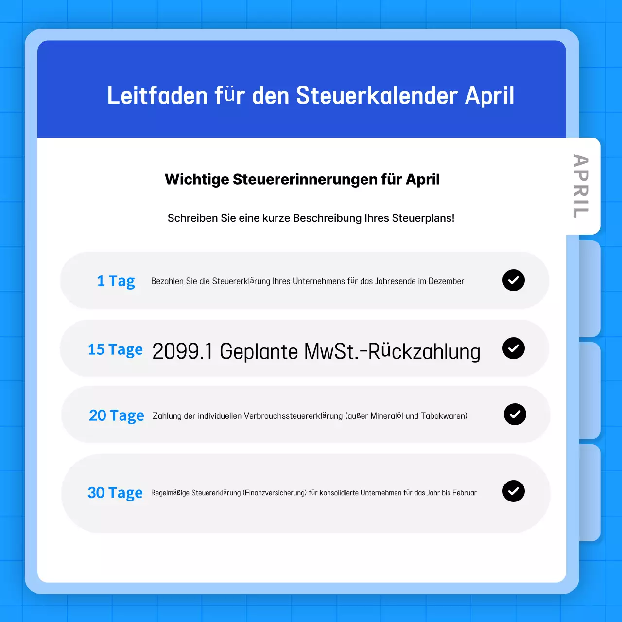 Hellblauer Leitfaden für einen einfachen Steuerplan