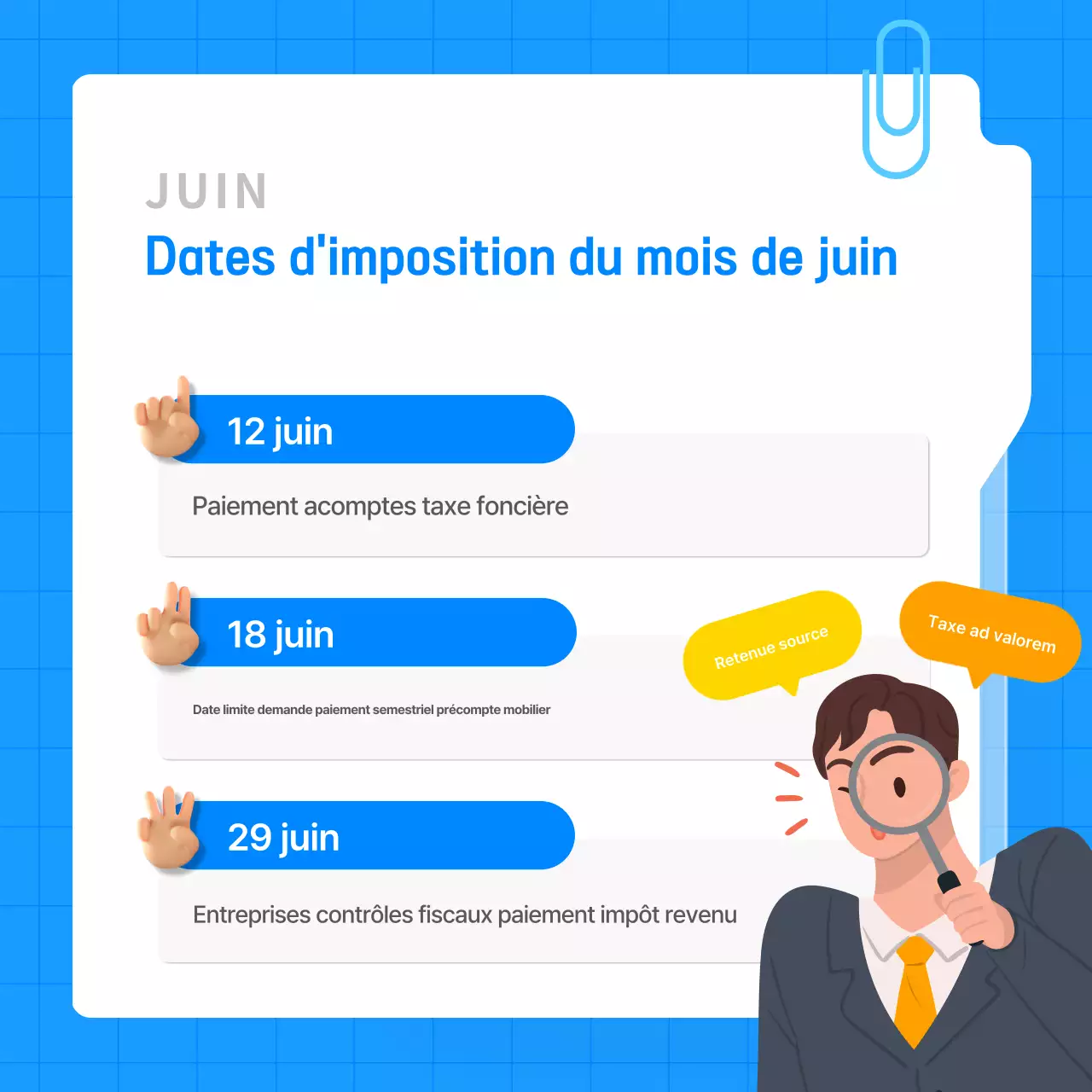 Guide de l'échéancier fiscal simple bleu clair