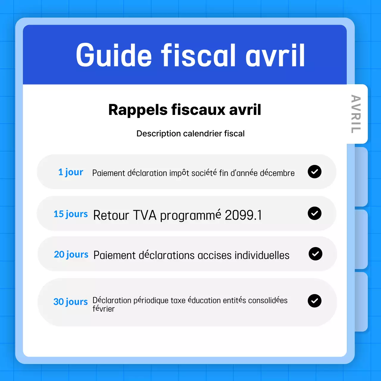 Guide de l'échéancier fiscal simple bleu clair