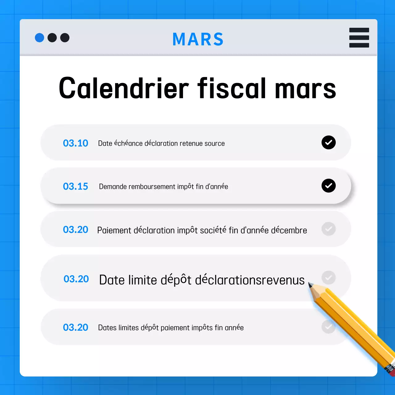 Guide de l'échéancier fiscal simple bleu clair