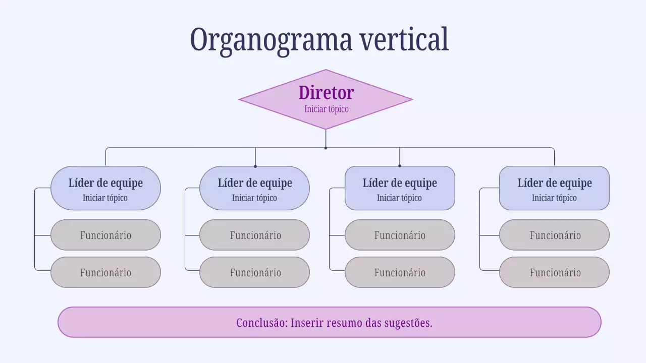 esquema de organigrama vertical simples púrpura