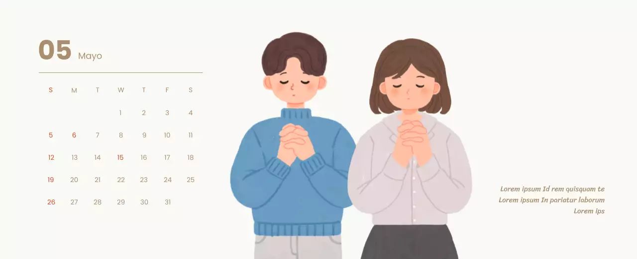 Un calendario devocional con acogedoras ilustraciones y versículos bíblicos sobre fondo azul claro