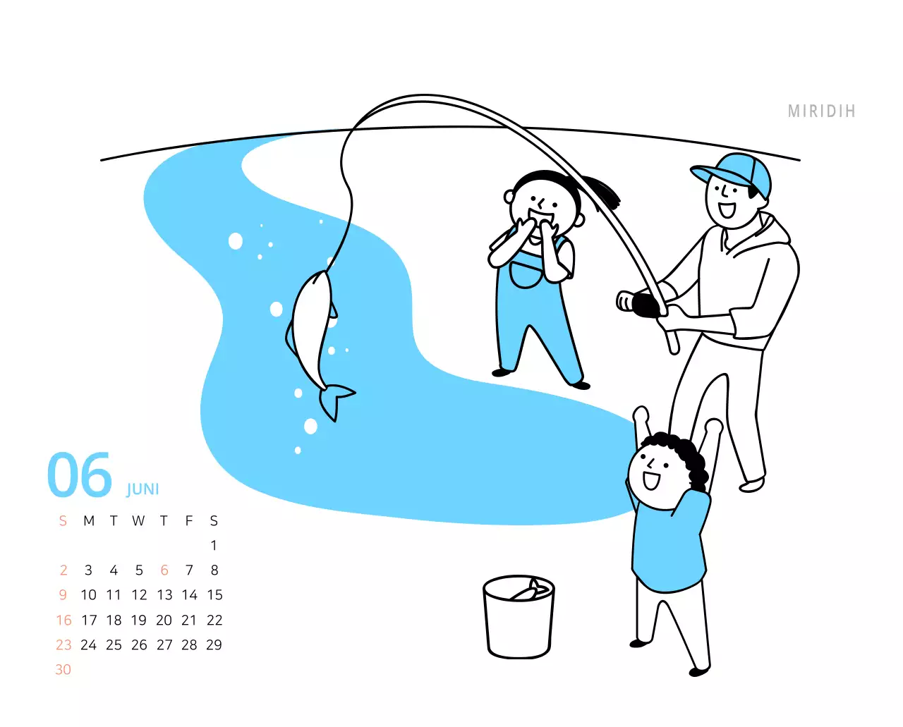 Niedlich illustrierter grüner Tischkalender mit Familienthemen