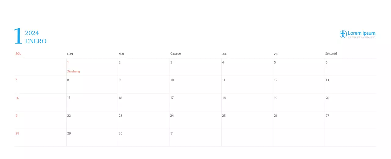 Calendario eclesiástico azul de concepto moderno