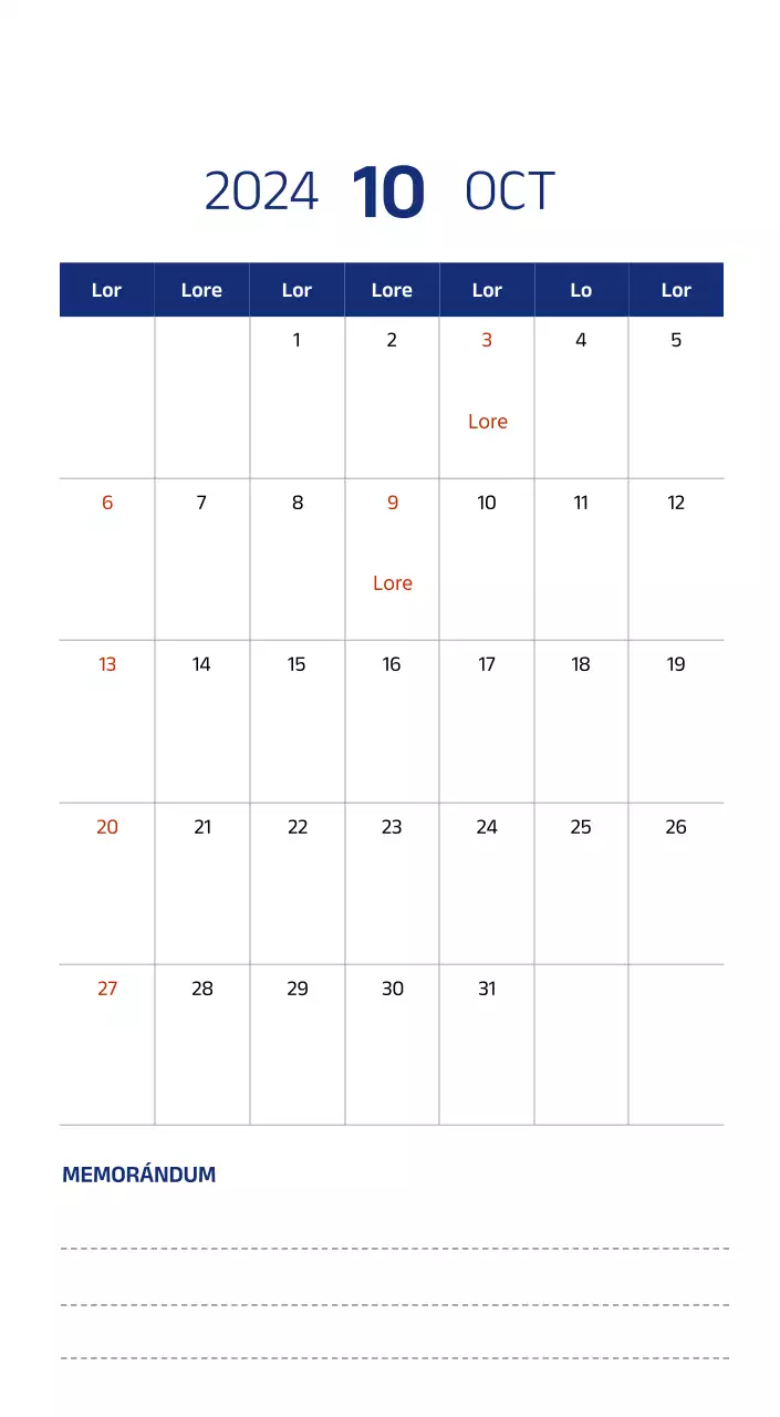 Calendario sencillo con ilustraciones limpias en azul