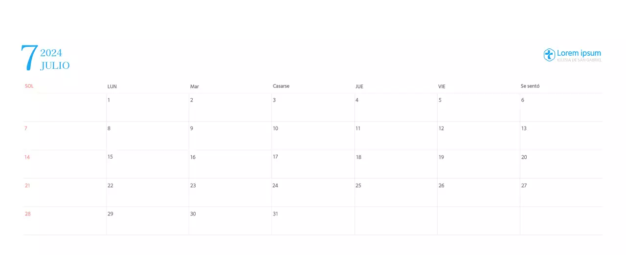 Calendario eclesiástico azul de concepto moderno