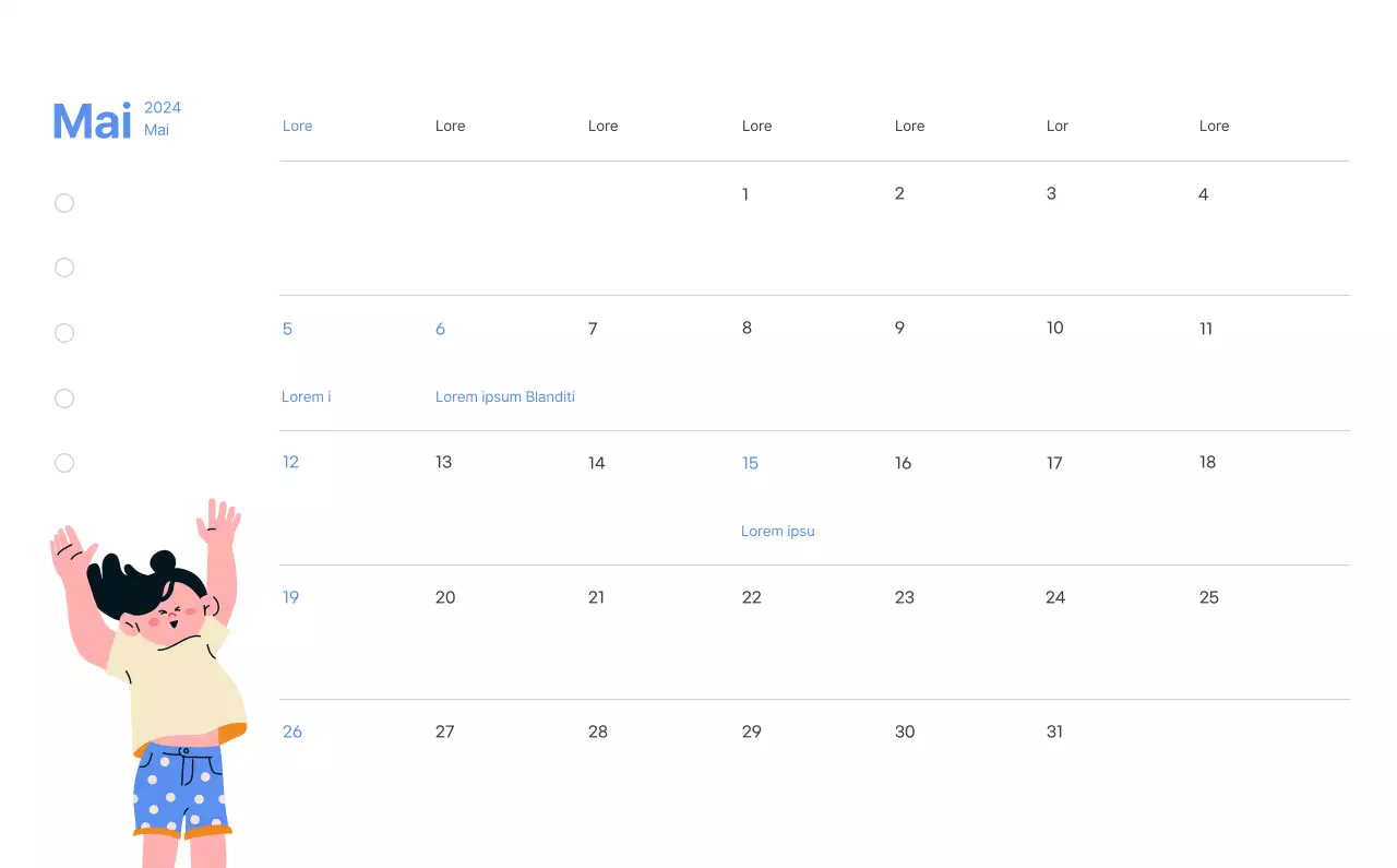 Calendrier de motivation avec des illustrations énergiques et des citations positives sur un fond bleu clair