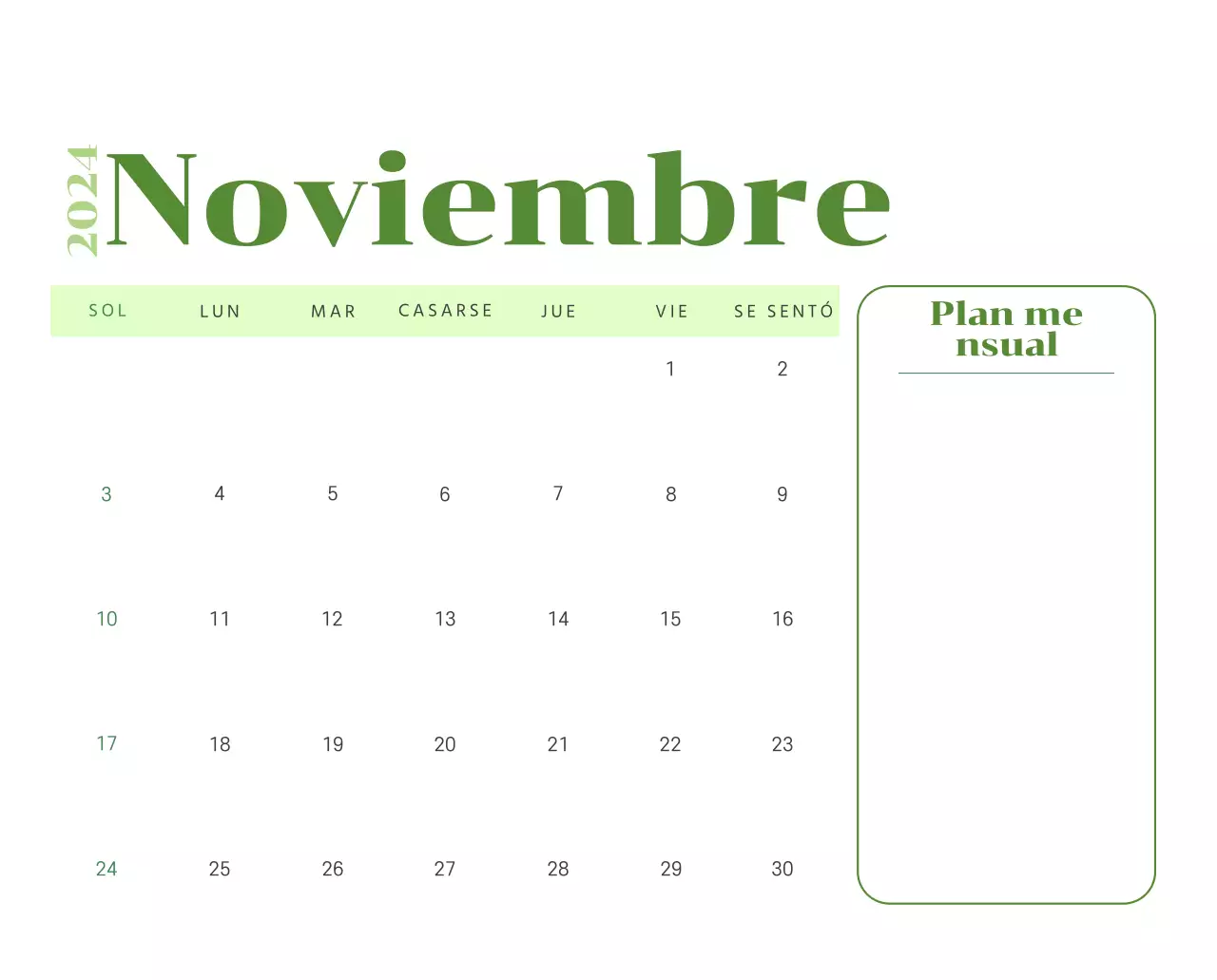 Calendario con ilustraciones juveniles sobre fondo amarillo y verde